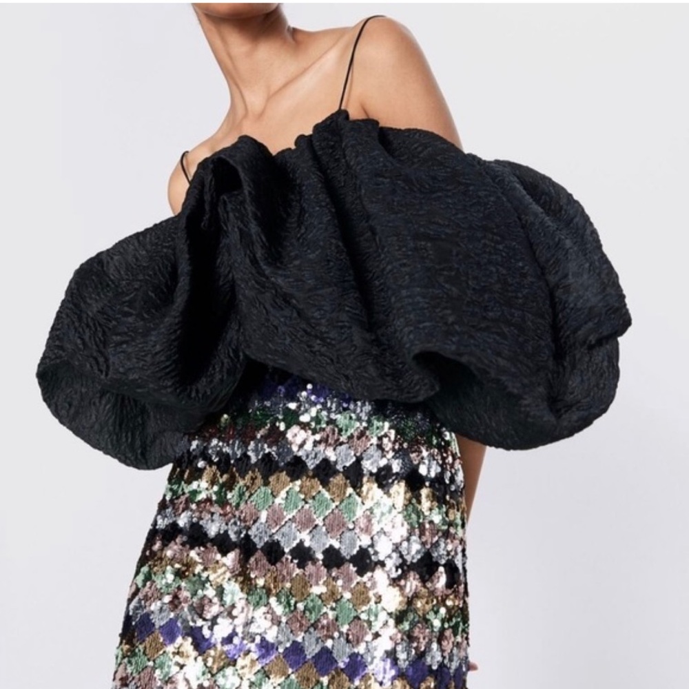 Zara Black Puffy Off-Shoulder Crop Top